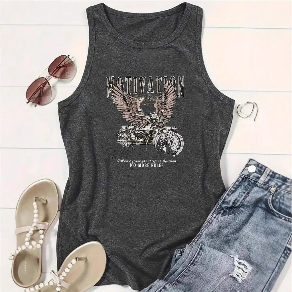 Dream printed sleeveless top motorcycle