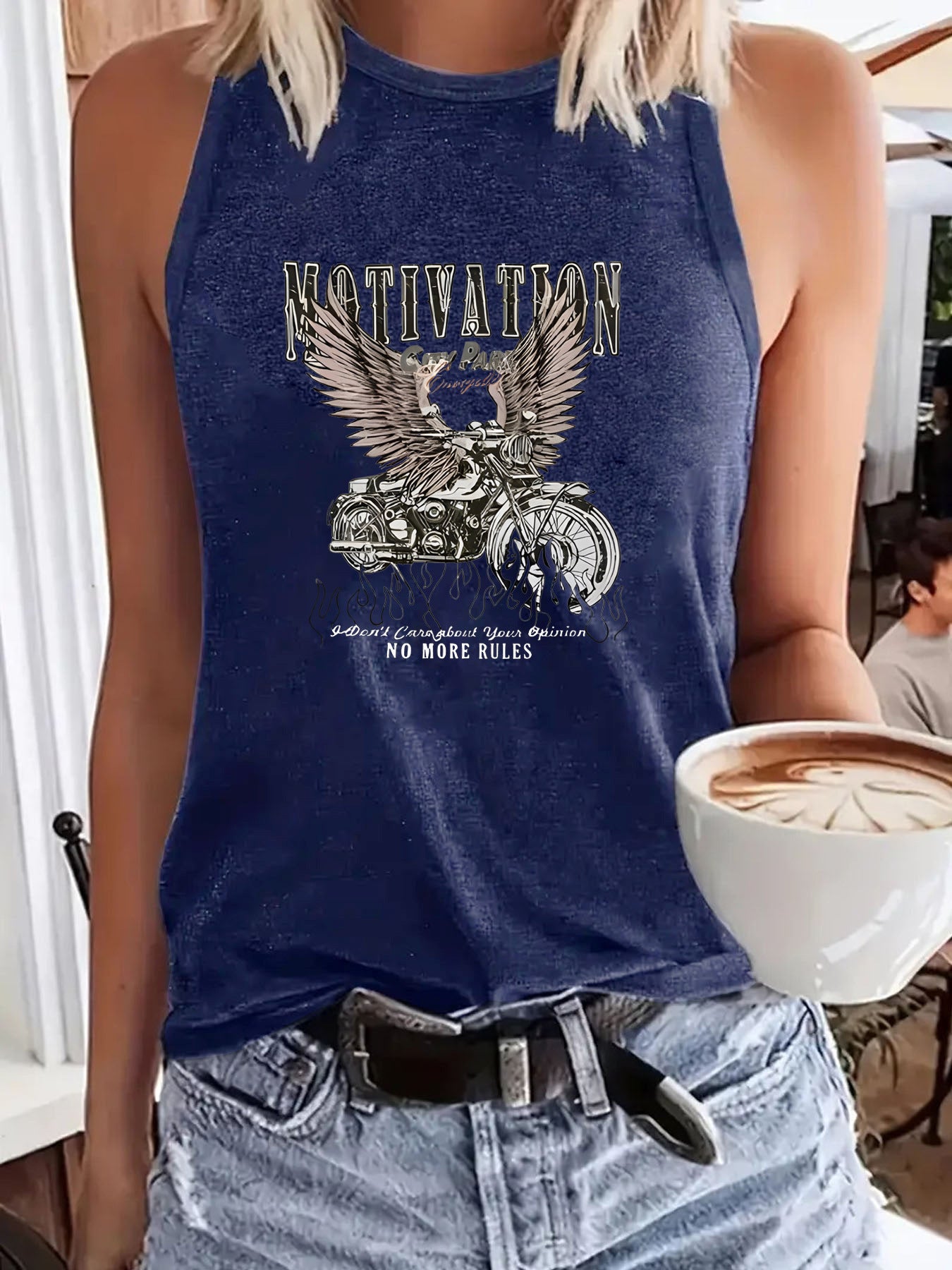 Dream printed sleeveless top motorcycle