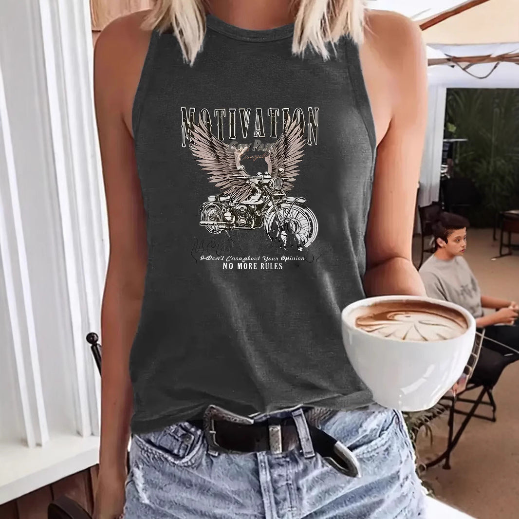 Dream printed sleeveless top motorcycle
