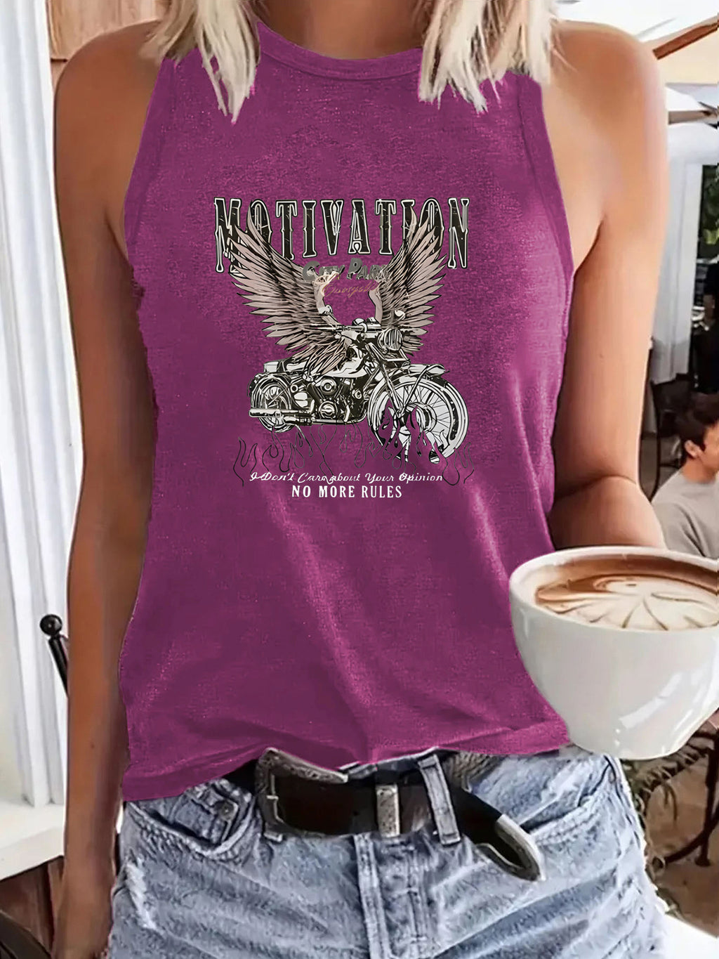 Dream printed sleeveless top motorcycle