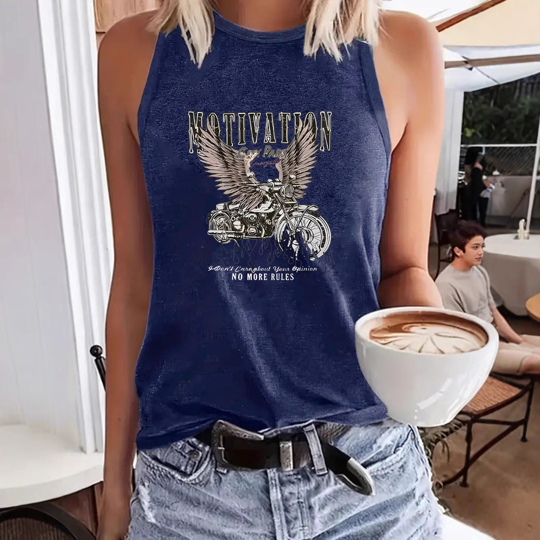 Dream printed sleeveless top motorcycle