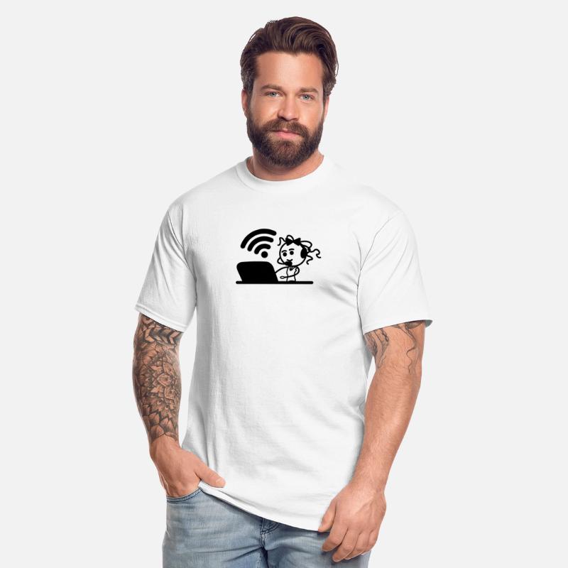 Happy girl or woman on laptop wifi