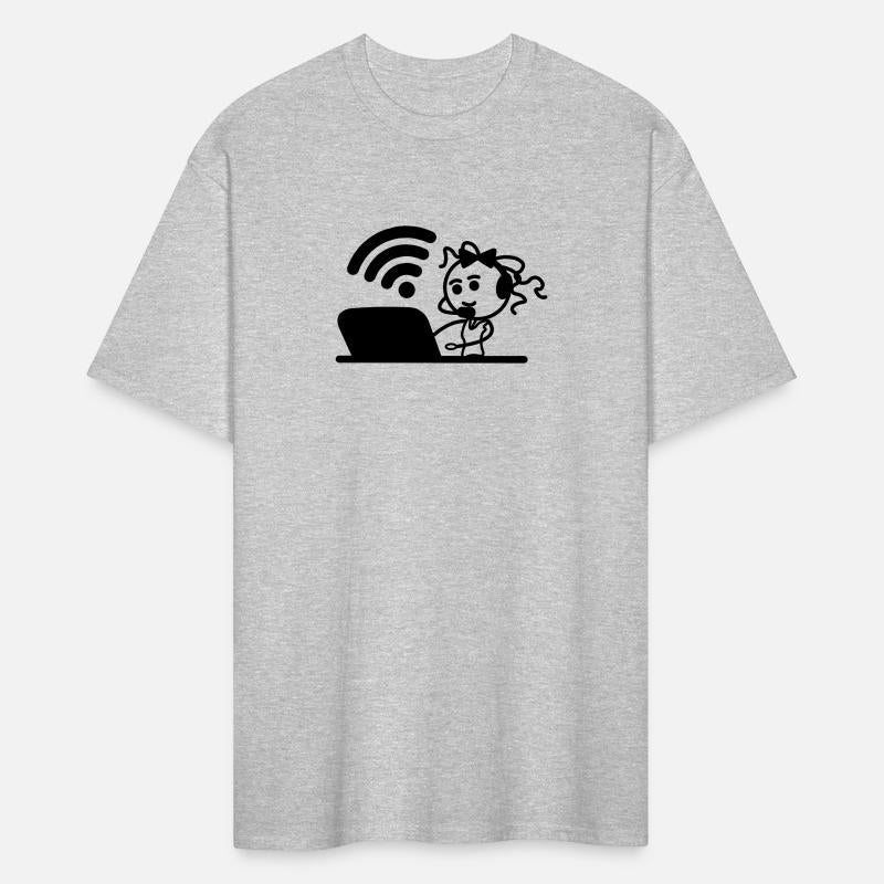 Happy girl or woman on laptop wifi